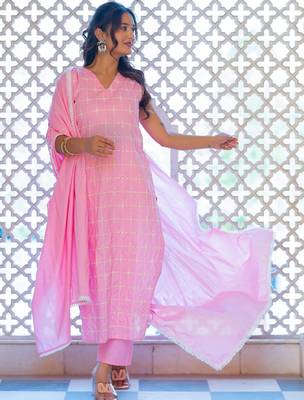 Women Ethnic Motifs Embroidered Regular Pure Cotton Kurta with Trousers & With Dupatta 1