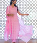 Women Ethnic Motifs Embroidered Regular Pure Cotton Kurta with Trousers & With Dupatta