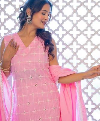 Women Ethnic Motifs Embroidered Regular Pure Cotton Kurta with Trousers & With Dupatta 2