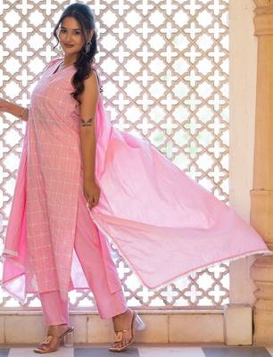 Women Ethnic Motifs Embroidered Regular Pure Cotton Kurta with Trousers & With Dupatta 3