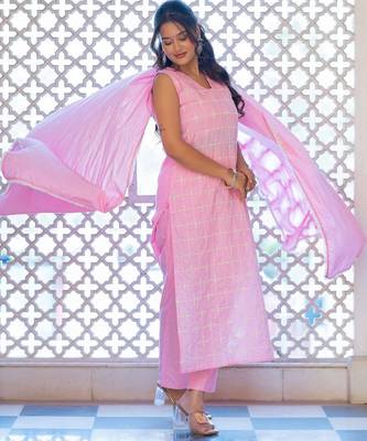 Women Ethnic Motifs Embroidered Regular Pure Cotton Kurta with Trousers & With Dupatta 6