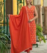 Women Ethnic Motifs Embroidered Regular Thread Work Pure Cotton Kurta with Trousers & With Dupatta