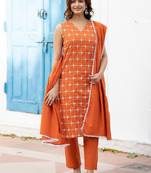Women Ethnic Motifs Embroidered Regular Pure Cotton Kurta with Trousers & With Dupatta