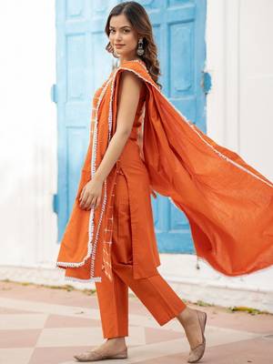 Women Ethnic Motifs Embroidered Regular Pure Cotton Kurta with Trousers & With Dupatta 6