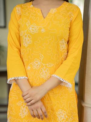 Women Ethnic Motifs Embroidered Regular Thread Work Pure Cotton Kurta with Trousers & With Dupatta 5