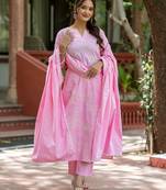 Women Ethnic Motifs Embroidered Regular Chikankari Pure Cotton Kurta with Trousers & With Dupatta