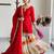Festive red heavy embroidery kurta floral sharara set with border dupatta