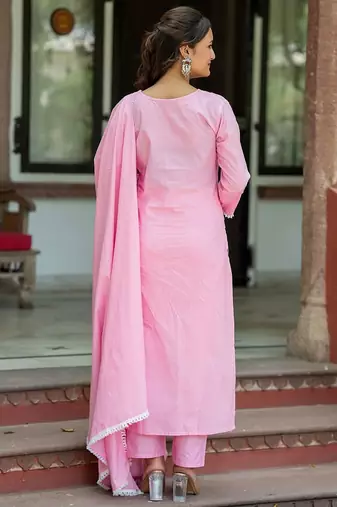 Women Ethnic Motifs Embroidered Regular Chikankari Pure Cotton Kurta with Trousers & With Dupatta