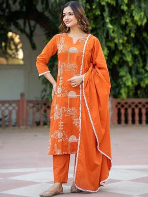 Women Ethnic Motifs Embroidered Regular Pure Cotton Kurta with Trousers & With Dupatta 3