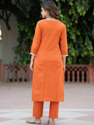 Women Ethnic Motifs Embroidered Regular Pure Cotton Kurta with Trousers & With Dupatta 4