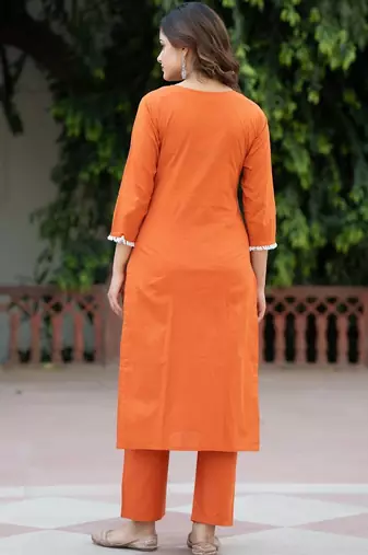 Women Ethnic Motifs Embroidered Regular Pure Cotton Kurta with Trousers & With Dupatta