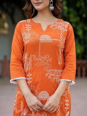 Women Ethnic Motifs Embroidered Regular Pure Cotton Kurta with Trousers & With Dupatta 5
