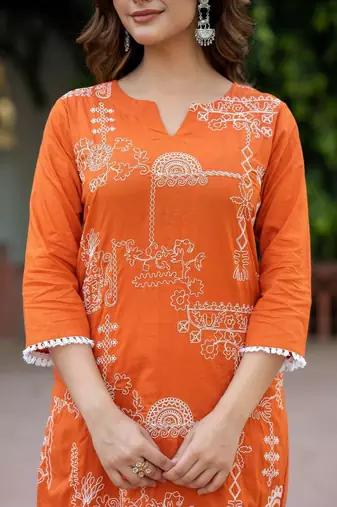 Women Ethnic Motifs Embroidered Regular Pure Cotton Kurta with Trousers & With Dupatta