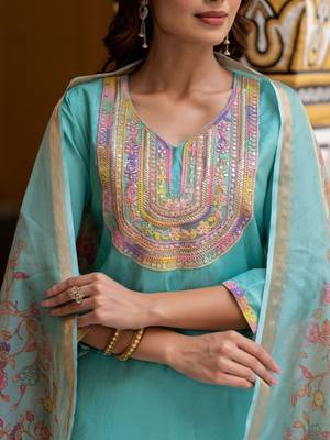 Women Ethnic Motifs Embroidered Regular Kurta with Trousers & With Dupatta 5