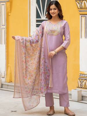 Women Ethnic Motifs Embroidered Regular Kurta with Trousers & With Dupatta 1