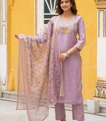 Women Ethnic Motifs Embroidered Regular Kurta with Trousers & With Dupatta