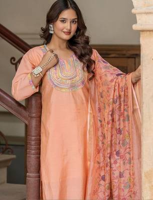 Women Ethnic Motifs Embroidered Regular Mirror Work Kurta with Trousers & With Dupatta 2