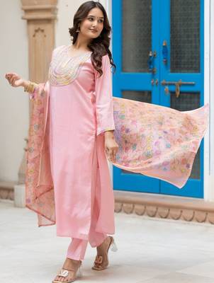 Women Ethnic Motifs Embroidered Regular Thread Work Kurta with Trousers & With Dupatta 1