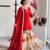 Festive red heavy embroidery kurta floral sharara set with border dupatta