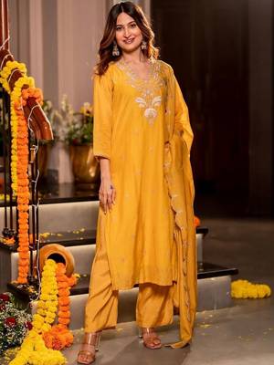 Women Ethnic Motifs Embroidered Regular Thread Work Chanderi Silk Kurta with Palazzos & With Dupatta 3