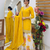Festive yellow heavy embroidery kurta floral sharara set with border dupatta