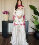 Women's Gorgeous Embroidery Work Roman Glass Silk Fabric Straight Kurta Sharara and Dupatta Set