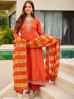 Women Ethnic Motifs Embroidered Regular Thread Work Kurta with Trousers & With Dupatta 1