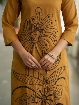 Women Floral Embroidered Regular Thread Work Pure Cotton Kurta with Trousers 2