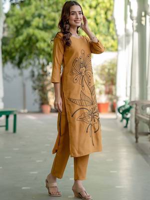 Women Floral Embroidered Regular Thread Work Pure Cotton Kurta with Trousers 3
