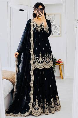 Designer short kurti & sharara set with scallop dupatta 1