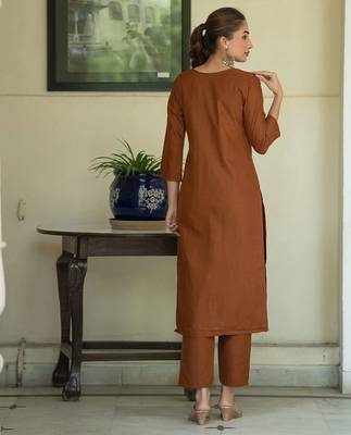 Women Floral Embroidered Regular Thread Work Pure Cotton Kurta with Trousers 4