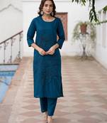 Women Ethnic Motifs Embroidered Regular Thread Work Pure Cotton Kurta with Trousers