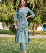 Women Floral Embroidered Regular Thread Work Pure Cotton Kurta with Trousers