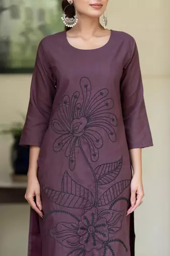 Women Floral Embroidered Regular Thread Work Pure Cotton Kurta with Trousers