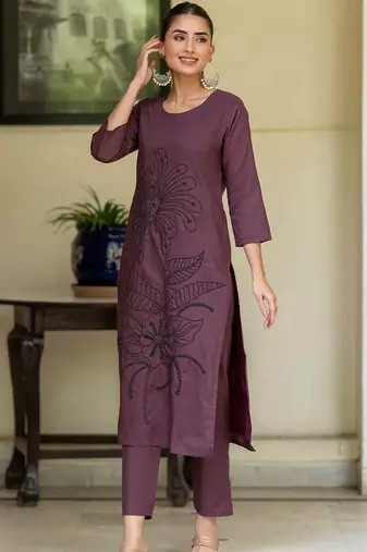 Women Floral Embroidered Regular Thread Work Pure Cotton Kurta with Trousers