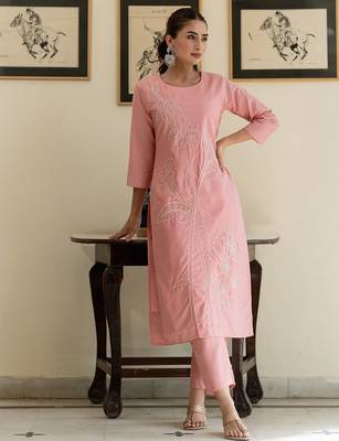 Women Floral Embroidered Regular Thread Work Pure Cotton Kurta with Trousers 1
