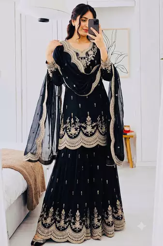 Designer short kurti & sharara set with scallop dupatta