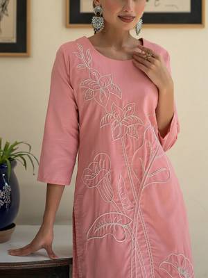 Women Floral Embroidered Regular Thread Work Pure Cotton Kurta with Trousers 2