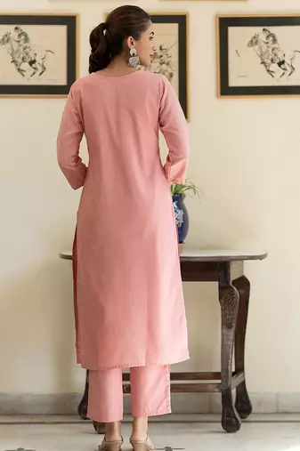 Women Floral Embroidered Regular Thread Work Pure Cotton Kurta with Trousers
