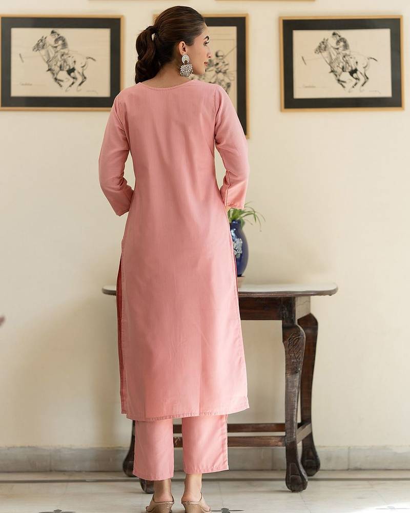 Women Floral Embroidered Regular Thread Work Pure Cotton Kurta with Trousers