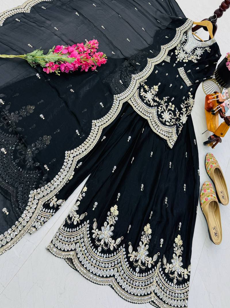 Designer short kurti & sharara set with scallop dupatta