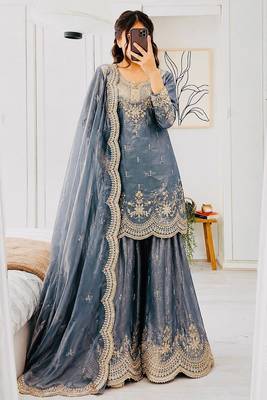 Designer short kurti & sharara set with scallop dupatta 1