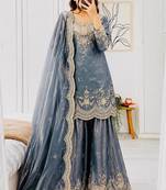 Designer short kurti & sharara set with scallop dupatta