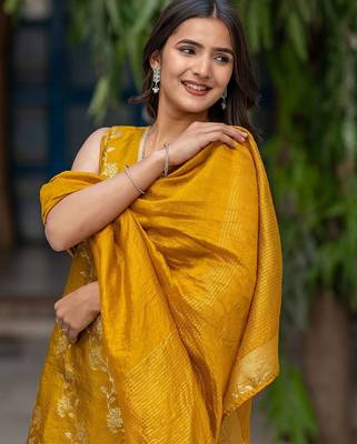 Women Floral Regular Pure Silk Kurta with Palazzos & With Dupatta 6