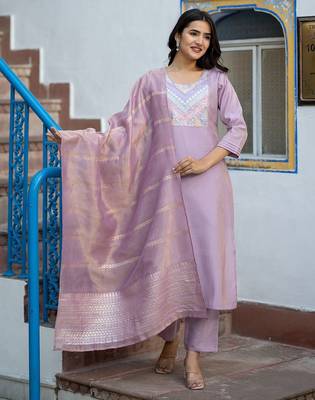 Women Ethnic Motifs Embroidered Regular Thread Work Kurta with Trousers & With Dupatta 1