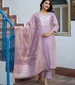 Women Ethnic Motifs Embroidered Regular Thread Work Kurta with Trousers & With Dupatta