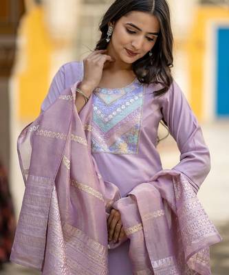 Women Ethnic Motifs Embroidered Regular Thread Work Kurta with Trousers & With Dupatta 2