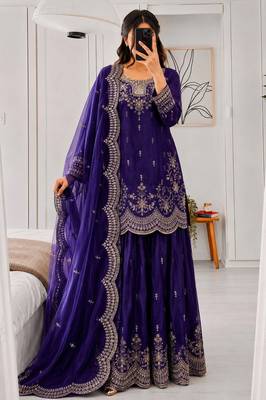 Designer short kurti & sharara set with scallop dupatta 1