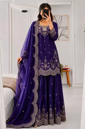 Designer short kurti & sharara set with scallop dupatta