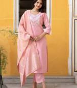 Women Ethnic Motifs Yoke Design Regular Thread Work Kurta with Trousers & With Dupatta